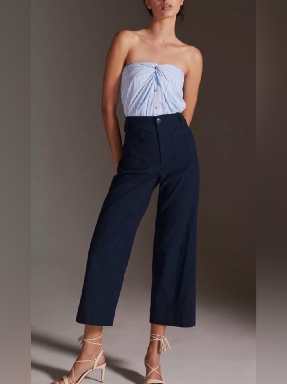 Anthropologie Maeve The Colette High-Rise Wide Leg Crop Pants Sz.28 Navy Coastal
